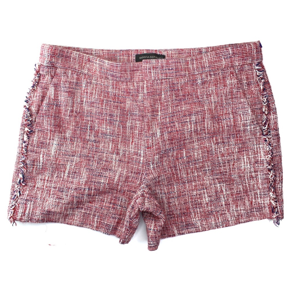 Banana Republic Red Textured Linen Look Frayed Detailing Boho Shorts 8